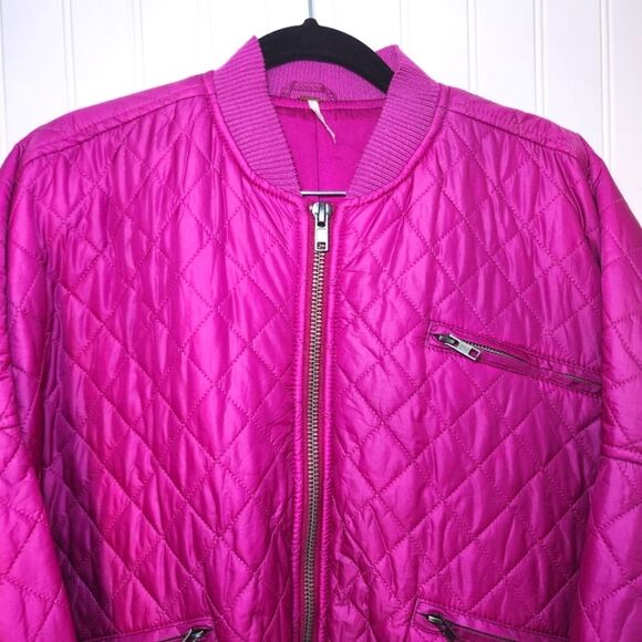 FREE PEOPLE Purple Easy Quilted Bomber Oversized Jacket size Small - Picture 3 of 9